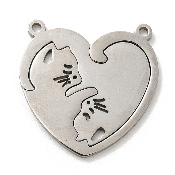 304 inoxydable pendentifs fendus en acier, coeur avec breloque chat