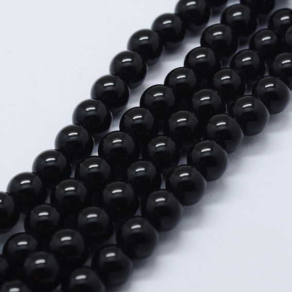 Brins de perles d'onyx noir naturel, teints et chauffée, ronde
