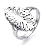 304 Stainless Steel Hollow Out Oval Adjustable Ring, Wide Band Ring for Women