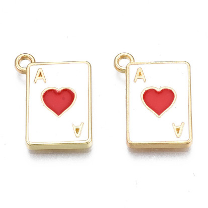 Rack Plating Alloy Enamel Pendants, Light Gold, Cadmium Free & Nickel Free & Lead Free, Playing Cards Ace of Hearts