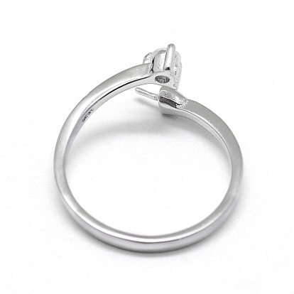 925 componentes de anillo de dedo de plata esterlina, por medio perforó perlas, con circonita