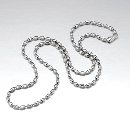 304 Stainless Steel Ball Chain Necklaces, Collar Necklaces, Rice, Rice: 2.4x4mm