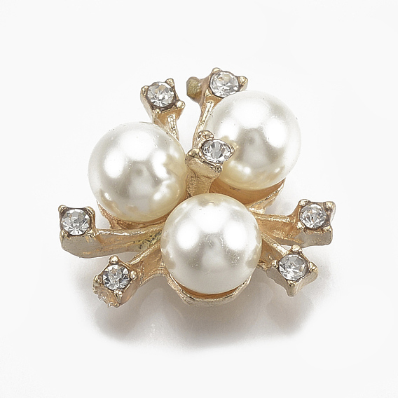 Cabochons de aleación, Con diamantes de imitación y abs imitación de perlas de plástico., flor, blanco cremoso