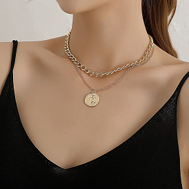 Geometric Queen Pendant Necklace for Women - Fashionable and Elegant Double-layered Accessory