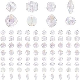 PANDAHALL ELITE 80Pcs 8 Style Transparent Acrylic European Beads, AB Color Plated, Large Hole Beads, Rondelle & Bicone & Rhombus & Flat Round & Cube & Polygon
