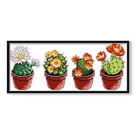 Cactus Pattern DIY Cross Stitch Beginner Kits, Stamped Cross Stitch Kit, Including 14CT Printed Cotton Fabric, Embroidery Thread & Needles, Instructions