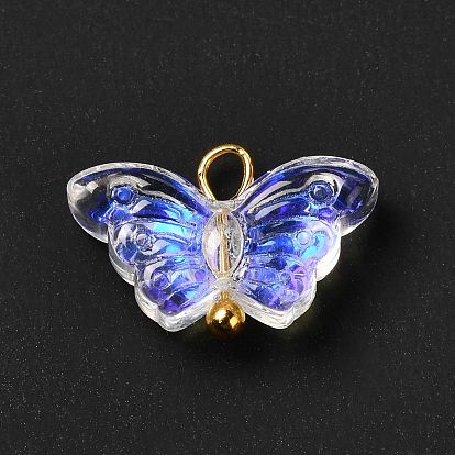 Electroplate Transparent Glass Pendants, AB Color Plated,  Mixed Style, with Brass Findings, Golden, Butterfly