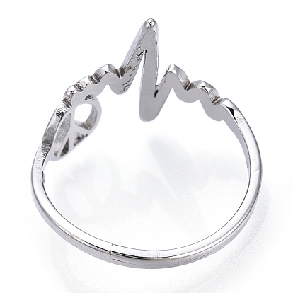 304 mors de cœur en acier inoxydable avec anneau ajustable signe de paix, bague large bande pour femme