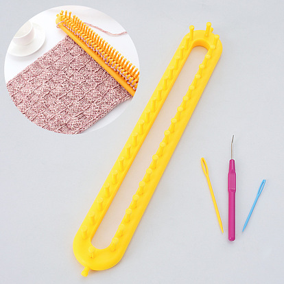 Rectangle Plastic Knitting Looms, with Crochet Hook and Needle, DIY Scarf Hats Shawl Making Tools