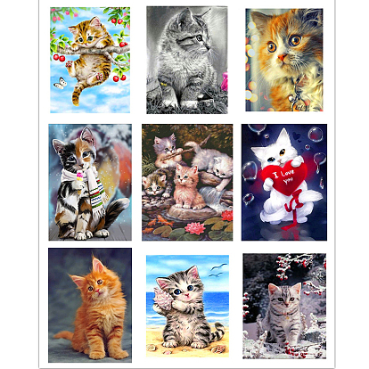 Kits de pintura de diamantes de gato diy, incluyendo lienzo, diamantes de imitación de resina, bolígrafo adhesivo de diamante, plato de bandeja y arcilla de cola, gato