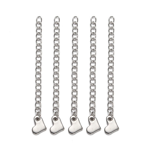 304 Stainless Steel Chain Extender, with Heart Charms, 58x3mm