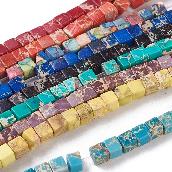 Natural Imperial Jasper Beads Strands, Dyed, Cube