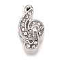 304 Stainless Steel European Beads, with Crystal Rhinestone, Large Hole Beads, Musical Note