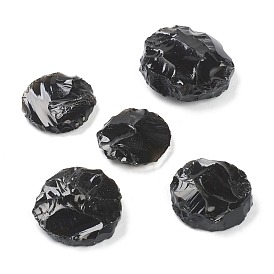Rough Raw Natural Black Obsidian Beads, for Tumbling, Decoration, Polishing, Wire Wrapping, Wicca & Reiki Crystal Healing, No Hole/Undrilled, Flat Round