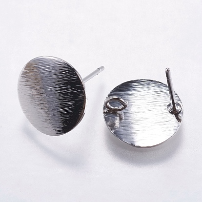Латунные серьги-гвоздики, с петлей, плоско-круглые, без никеля , Реальная платина