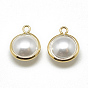 ABS Plastic Imitation Pearl Charms, with Brass Findings, Flat Round, Real 18K Gold Plated