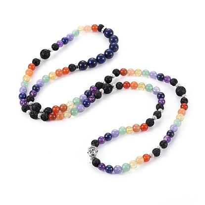 Bracelets naturelles wrap pierres précieuses perles mixtes, 4-loop, avec perles d'alliage et perles de laiton texturées
