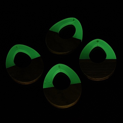 Luminous Glow in the Dark Wood & Resin Pendant, Hollow Out Teardrop Charms