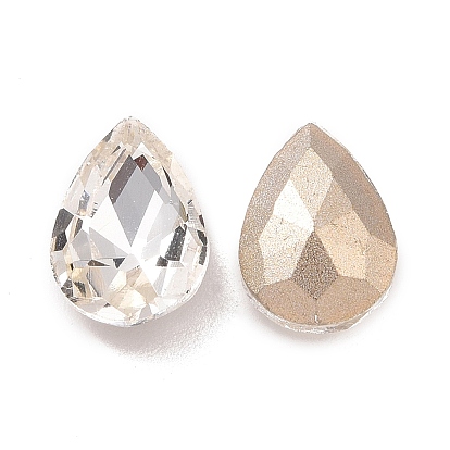 Glass Rhinestone Cabochons, Pointed Back & Silver Back Plated, Teardrop