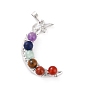 Natural Mixed Gemstone Round Chakra Pendants, with Platinum Plated Brass Findings, Cadmium Free & Lead Free, Moon