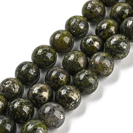 Brins de perles de pyrite verte naturelle, ronde