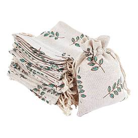 Polycotton(Polyester Cotton) Packing Pouches Drawstring Bags, with Printed Leaf