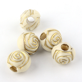 Perles acryliques de placage de fleurs, métal doré enlaça, 12x12mm, trou: 4 mm, environ 750 pcs / 500 g