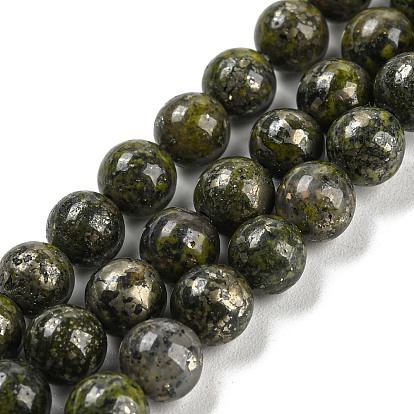 Natural Green Pyrite Beads Strands, Round