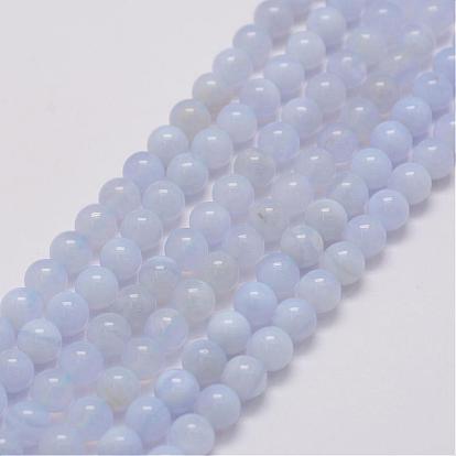 Brins de perles d'agate bleu clair naturel, classe ab, ronde
