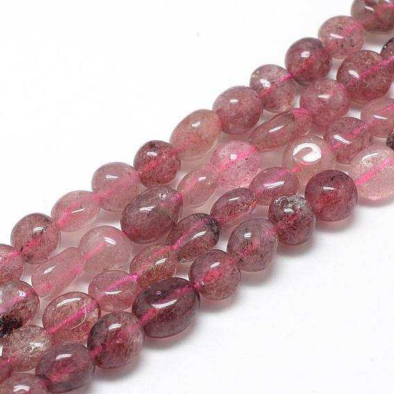 Naturel de fraise de quartz brins de perles, ovale