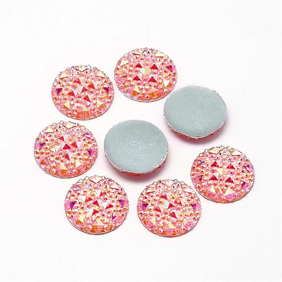 Resin Cabochons, Bottom Silver Plated, AB Color, Half Round/Dome