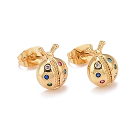 Colorful Cubic Zirconia Ladybug Stud Earrings, Real 18K Gold Plated Brass Jewelry for Women, Cadmium Free & Lead Free