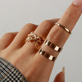 Geometric Floral Ring Set - 3 Piece Women's Fashion Hand Jewelry by R266 Li Meng Accessories