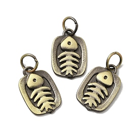Tibetan Style Rack Plating Brass Pendants, Long-Lasting Plated, with Jump Ring, Fish Bone Charm