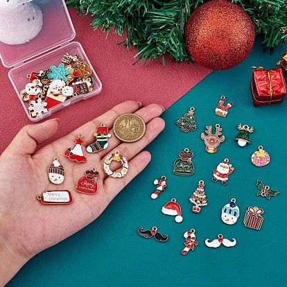 40Pcs Christmas Alloy Enamel Pendants, with Rhinestone,  Santa Claus & Snowflake & Christmas Tree & Reindeer/Stag, for Jewelry Earring Gift Making Craft Holiday Decorationay Decoration