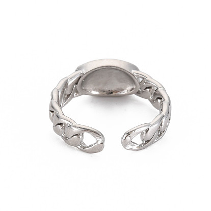 Enamel Oval Open Cuff Ring, Tibetan Style Alloy Jewelry for Men Women, Cadmium Free & Lead Free, Platinum