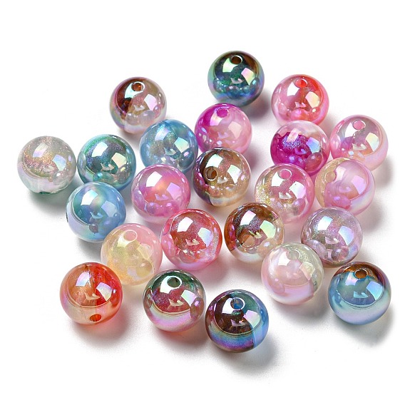 Placage uv perles acryliques opaques irisées arc-en-ciel, perles de paillettes, deux tons, ronde