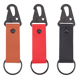 CHGCRAFT 3Pcs 3 Colors Genuine Leather Belt Keychain, Car Key Keychain, with Iron Key Ring & Snap Clasps