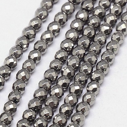 Electroplate Non-magnetic Synthetic Hematite Beads Strands, Faceted, Round, Grade A