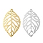 Eco-friendly Brass Pendants, Cadmium Free & Lead Free, Hollow, Leaf Charm