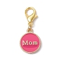 Fête des mères coeur/rond plat avec mot maman alliage émail pendentif décorations, avec alliage de zinc homard fermoirs pince
