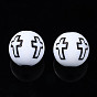 Opaque Acrylic Beads, Round with Cross