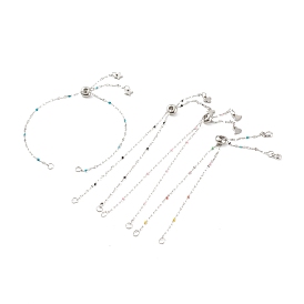 Adjustable Stainless Steel Slider Bracelets, Bolo Bracelets Making, with Enamel, Stainless Steel Color