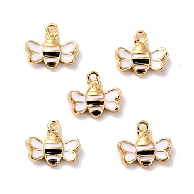 Brass Enamel Pendants, Long-Lasting Plated, Cadmium Free & Lead Free, Real 18K Gold Plated, Bees