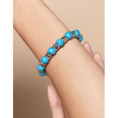 Fashion Tibetan Style Bracelets, Stretch Bracelets, with Gemstone Beads, 53mm
