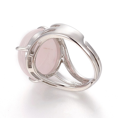 Adjustable Natural & Synthetic Gemstone Finger Rings, with Platinum Brass Findings, Half Round