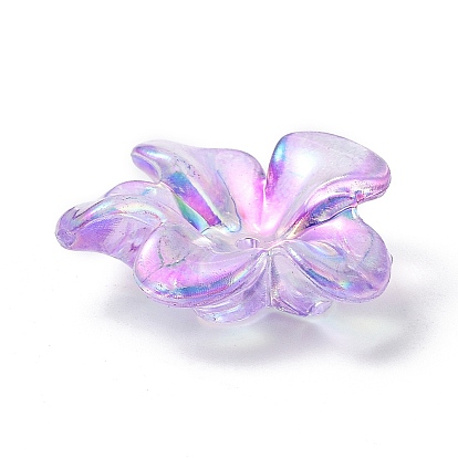 UV Plating Rainbow Iridescent Acrylic Imitation Shell Bead Caps, 5-Petal Flower