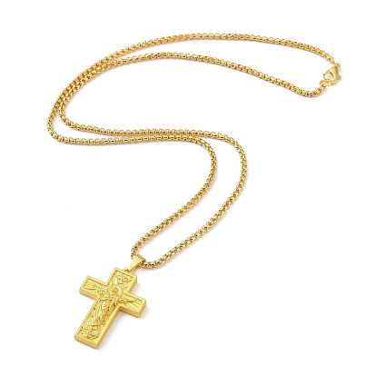 Alloy Pendant Necklace with Box Chains, Cross with Jesus Pattern