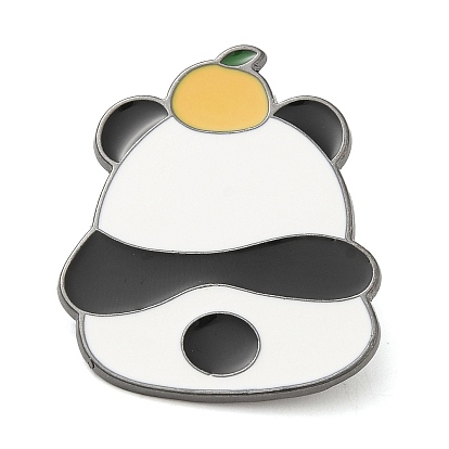 Panda con alfileres de esmalte naranja/bambú/manzana, broche de aleación de bronce