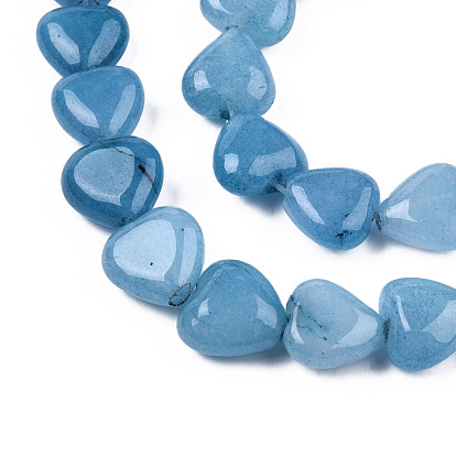 Natural Aquamarine Round Beads Strands, Dyed, Heart